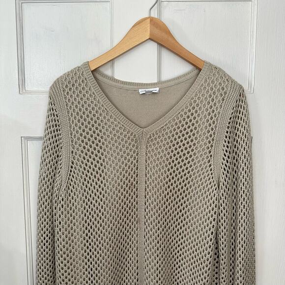 Croft & Barrow Tan Crochet‎ V Neck Open Knit Sweater Pullover Beachy Boho XXL - Picture 4 of 7